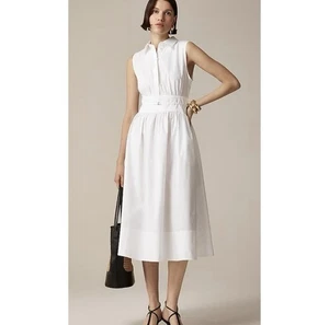 NUEVO CON ETIQUETAS J. Camisa-vestido Crew 4 cintura ajustada midi algodón popelina blanco - Imagen 1 de 5