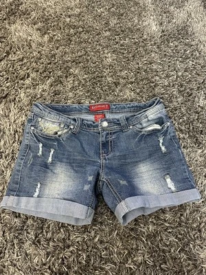 Pantalones cortos de mezclilla con remache rojo para mujer talla 11 gemas bordadas brillantes #653 Foto 1 de 4