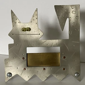 Cat Photo Frame Metal Artwork Signed Industrial Art Kitty Hand Made 4” Picture - Picture 1 of 19