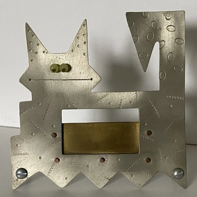 Cat Photo Frame Metal Artwork Signed Industrial Art Kitty Hand Made 4” Picture - Image 1 of 4