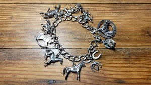 Vintage .925 Sterling Silver Equestrian / Horse Themed Charm Bracelet - Picture 1 of 12
