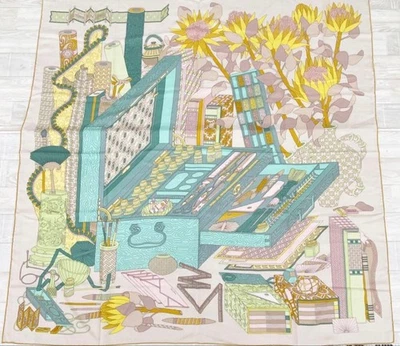Hermes Shawl Les Tresors d'un Artiste 140 cm Cashmere silk scarf Carre stole 041 - Image 1 of 4