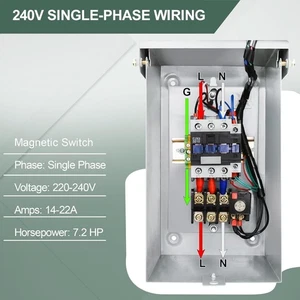 7,2 PS Einphasen Magnetmotorstarter, 220-240V 5,3kW 14-22 Amp Magnetisch - Bild 1 von 3
