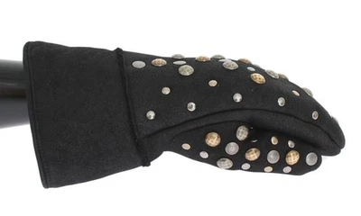 Dolce&Gabbana Women Gray Mittens 100% Wool Studded Thermal Wrist Length Gloves M - Image 1 of 4