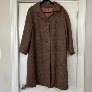 VTG Harris Tweed Overcoat Men’s 44 Brown Handwoven Scottish Wool Trench Top Coat - Picture 1 of 19