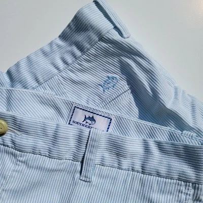 Southern Tide Shorts, Men's 38W, Light Blue & White Stripe, Flat Front - Image 1 of 4