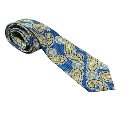Venturi Uomo Men's Necktie New Blue Gold Paisley Pattern Business Casual - Image 1 of 3