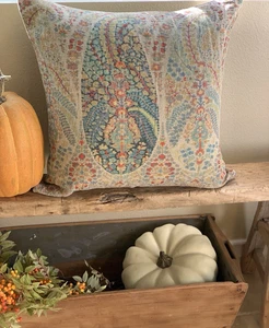 Pottery Barn Linen Neutral TOLA PAISLEY Floral Print Pillow Cover-22" x 22" - Picture 1 of 11