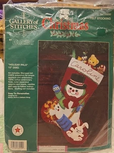 Vtg Bucilla Christmas Stocking Kit Holiday Pals 15" Gallery of Stitches #33050 - Picture 1 of 3