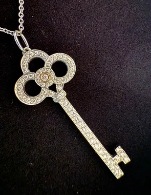 РЕДКИЙ Tiffany Co платины и 18k золото * розовый бриллиант Crown ключ подвеска ожерелье коробка - Изображение 1 из 4