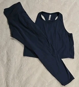 Camiseta sin mangas Athleta azul pizarra recortada acanalada y leggings Athleta 7/8 talla XL - Imagen 1 de 9