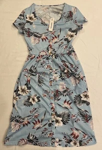 VOTEPRETTY Womens Short Sleeve V Neck Sundress Summer Casual Button Floral Dress - Picture 1 of 7