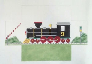 SUSAN ROBERTS needlepoint HP canvas BRICK COVER Train Engine door stop 13m - Picture 1 of 4