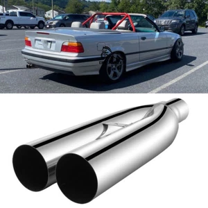 2.5" Inlet Dual 3" Outlet 19" Long Stainless Steel Exhaust Tip Twin Out for E46 - Picture 1 of 16