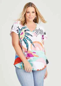 TS Taking Shape Top Size 12 Plus Cotton Destination Print Top NWT RRP $89.95 - Picture 1 of 4