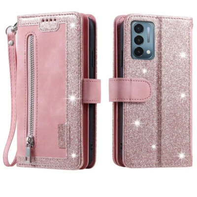 Funda tipo billetera para OnePlus Nord N200 5G, funda de tarjeta con cremallera magnética abatible de cuero Foto 1 de 4