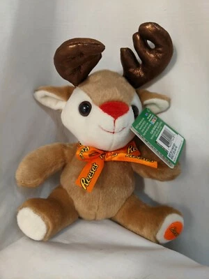 Reese's 6” renas com chifres de pelúcia bicho de pelúcia reces peças fita arco TAG - Imagem 1 de 4