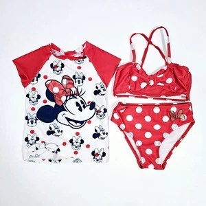 Disney Minnie Mouse Size 4 Toddler Girls 3 Pcs Rash Guard Bikini Shirt Swimsuit  - Picture 1 of 4