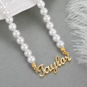 Custom Name Necklace Pearl Necklace Personalized Jewelry Gift Stainless Steel - Picture 1 of 5