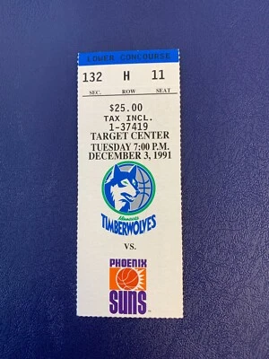 1991 Minnesota Timberwolves Ticket Stub Phoenix Suns 12/3/91 (B) - Image 1 of 2