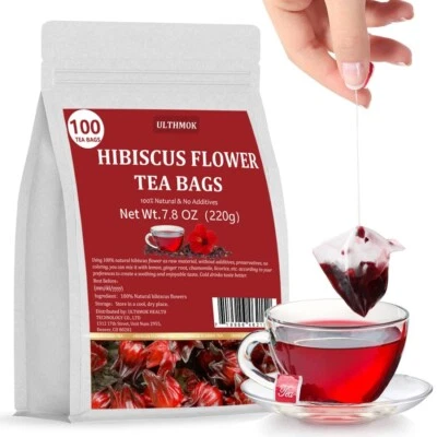 ULTHMOK Hibiscus Tea 100Bags Natural Dried Hibiscus Flower Support Digestion Herbal Tea