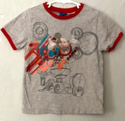 Niños 5T Disney Mickey Mouse Gris Sólido Novedad Manga Corta Cuello Redondo Foto 1 de 4