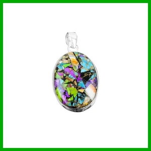 Oval Fiesta Kingman Turquoise Stone Sterling Silver Engagement Gift Boho Pendant - Picture 1 of 7