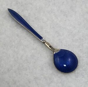 Early David Andersen Norway Sterling Silver & Blue Enamel Salt Cellar Spoon (2)