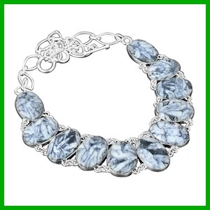 925 Sterling Silber Oval Pinolith Jaspis Edelstein Einfassung Geburtstag Kette Halskette - Bild 1 von 7