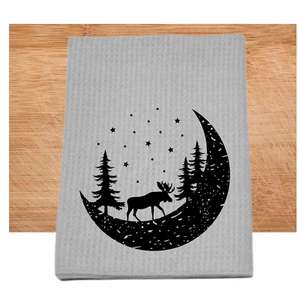 Rustic Moose & Moon Hand Dish Towel 16x24 Lodge Cabin Kitchen & Bathroom Decor - Picture 1 of 3