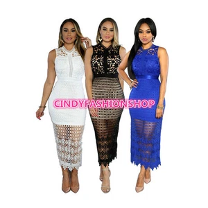 New Women sexy sleeveless lace patch wrok zipper clubwear party cocktail dress - Picture 1 of 15