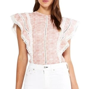Misa Los Angeles Nilu Blouse in Washed Tile Pink Crochet Smocked Casual Medium - Picture 1 of 7