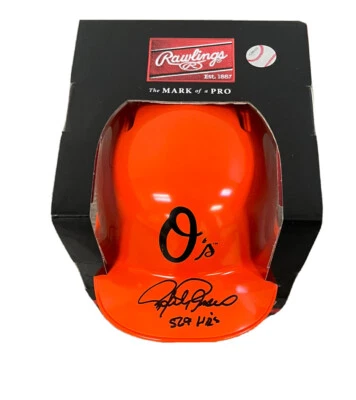 Rafael Palmeiro “569 HR’s” Autographed Baltimore Orioles Mini Batting Helmet JSA - Image 1 of 3