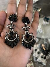 2.75” Long Black Dangle Chandelier Crystal Pageant Rhinestone Pierced Earrings