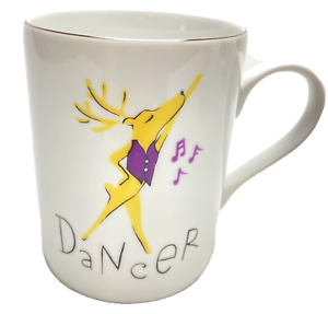 Pottery Barn Reindeer Christmas Coffee Mug Tea Cup, Retired Collectable - Dancer