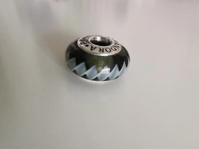 Pandora / Murano Glas Charm / 925 Sterlingsilber / weiß/grau / gebraucht - Bild 1 von 4