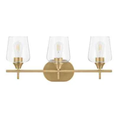HAMPTON BAY Pavlen 24 in. 3-Lights Antique Brass Vanity Light Clear Glass Shades - Imagem 1 de 4