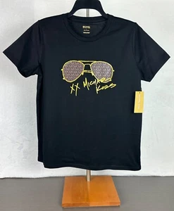 Michael Kors Women's Black Logo Aviator Print T-Shirt Short Sleeve Large NWT - Picture 1 of 15