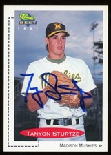 1991 Madison Muskies TANYON STURTZE Signed Card autograph AUTO A'S RAYS YANKEES