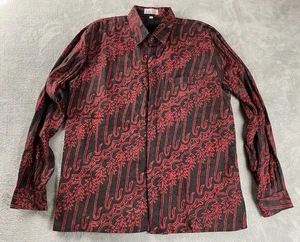 Batik Print Hemd mit Knöpfen Herren XL schwarz rot langarm geometrische Tasche gefüttert - Bild 1 von 14