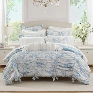 New Armoire Collection Full/Queen Toile Floral Comforter - Blue - Picture 1 of 6