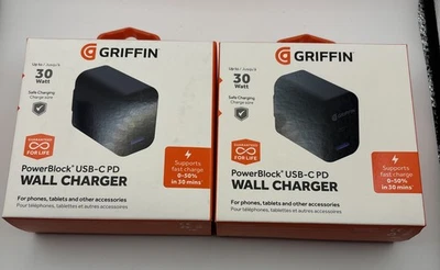 2 Griffin PowerBlock 30W USB-C PD Cargador Rápido Montado en Pared para Teléfonos y Tabletas Foto 1 de 4