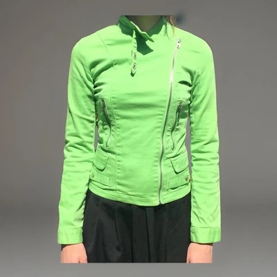 Lolitta Lime Green Stretch Cotton Biker Style Jacket Size 10 - Image 1 of 4