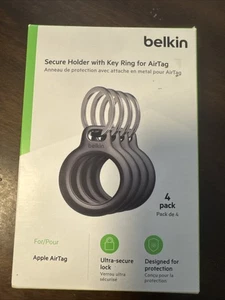 AirTag Holder Belkin 4-Pack Black Secure Key Ring Twist Lock Apple Tracker - Picture 1 of 3