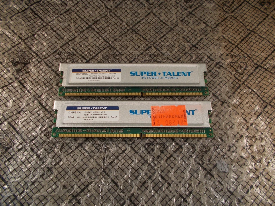 2GB (1GBx2) Super Talent PC-3200 400mhz Non-ECC DDR1 Ram D32PB1GJ - Image 1 of 1