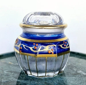 Antique Hensey & Co USA Glass Hand Painted Gilt Enamel Honey Jar - Picture 1 of 8