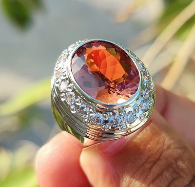 12 Carat Color Changing Alexandrite Mens Ring Sterling Silver 925 Handmade Ring — 第 1/4 张图片