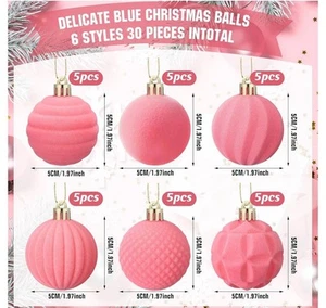 30 Pcs 1.97 Inch Christmas Velvet Balls Small Flocked Christmas Ornaments Pink - Picture 1 of 1