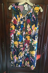 St John's Bay Dress Women's Floral Button Front 100% Cotton Medium Sleeveless - Picture 1 of 9