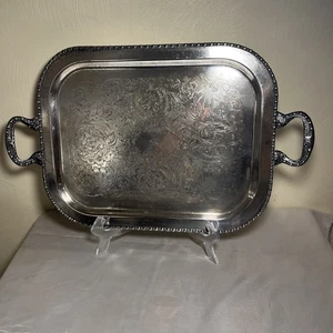 Lehman Brothers NY Silver On Copper Ornate Handles Serving Tray 22” x 14” Heavy - Picture 1 of 12